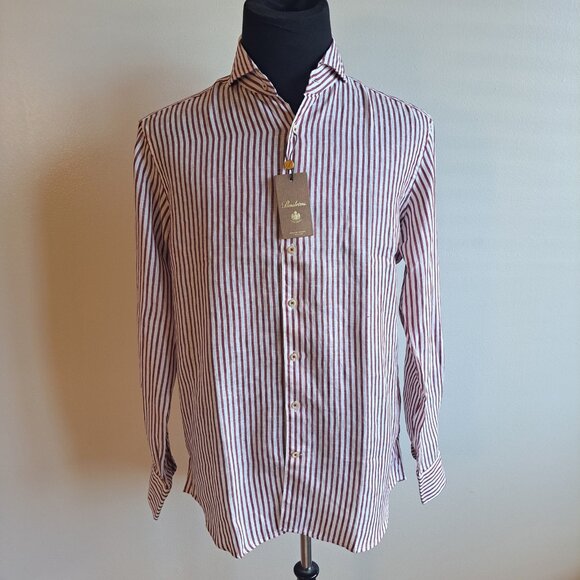 NEW Stenstroms Striped Red Button Down 100% Linen Dress Shirt Size L - Picture 2 of 16